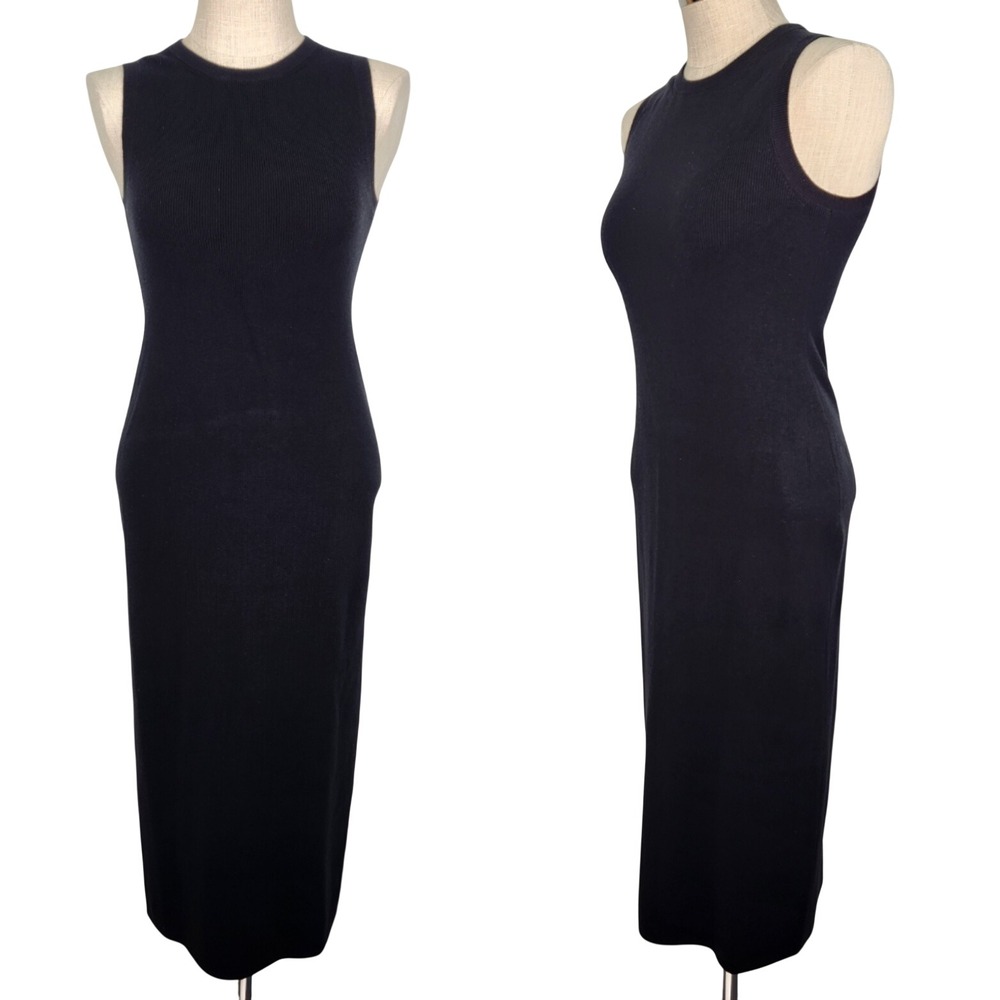 Jenni Kayne Sleeveless Midi Cotton Cashmere Sweater Dress M Black Ribbed Knit
